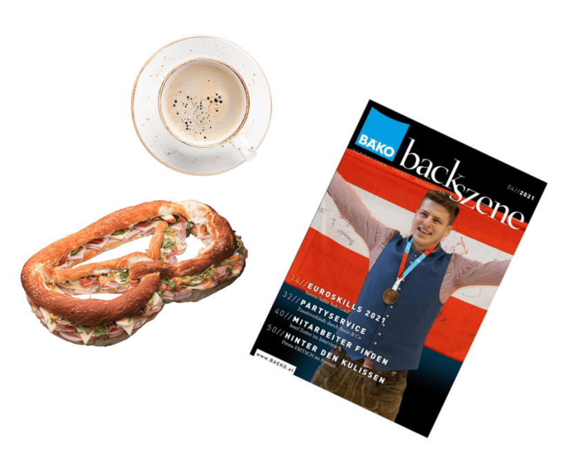 Simon Sailer auf Zeitungscover neben Tasse Kaffe und Brezel